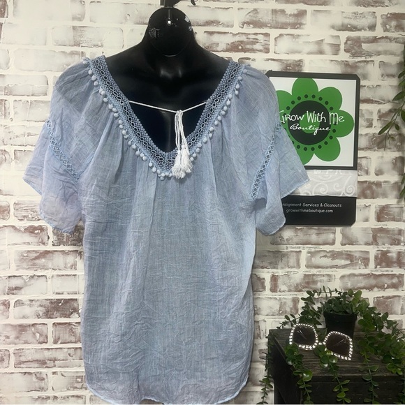 Blue Relaxed Embellished Blouse - Picture 3 of 6